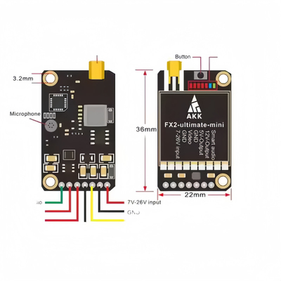 AKK Ultra Long Range FPV VTX 1.2W FX2 Ultimate Mini 5.8GHz 37CH Pemancar Video Nirkabel