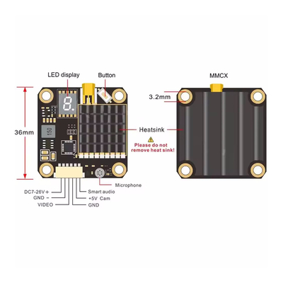 Pemancar Video FPV AKK 2W 5.8G 37CH 25mW/200mW/600mW/1000/2000mW VTX Drone yang Dapat Dialihkan